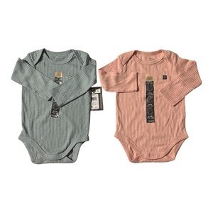 MODERN MOVEMENTS Ribbed Long Sleeve Unisex Baby Onesie Bodysuit Set of 2 NEW